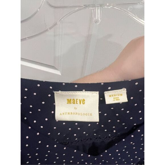 ✨Anthropologie Maeve Pernille Tie-Sleeve Navy Sz Medium Blouse✨ - Picture 7 of 8